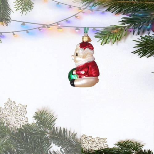 HZYC 3.54 IN GLASS ORNAMENT BOWLING PIG